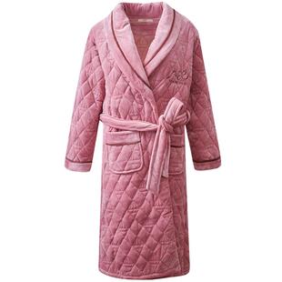 【特价】睡袍女冬季加厚加绒珊瑚绒三层夹棉保暖睡衣长款浴袍