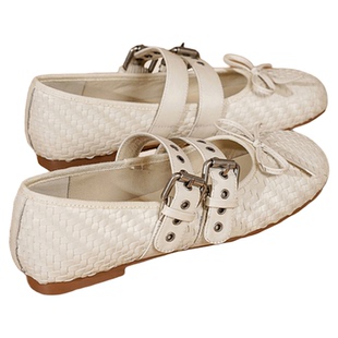 MILLIE'S/妙丽单鞋女复古玛丽珍网面透气蝴蝶结芭蕾舞平底鞋夏款