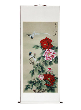 五联松鹤朝阳客厅背景墙中堂画