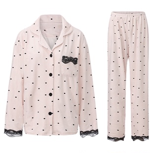 「LA」Jenny·珍妮｜软线系列*轻奢波点海岛绒粉色蕾丝睡衣秋冬女