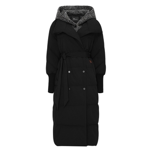 IDPAN假两件撞色针织拼接连帽羽绒服长款层次感外套2025冬季新款