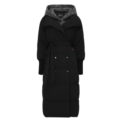 IDPAN假两件撞色针织拼接连帽羽绒服长款层次感外套2025冬季新款