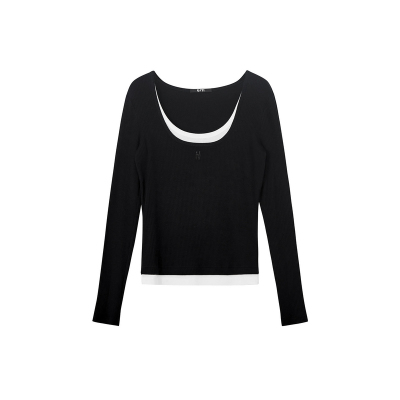 U/TI莱赛尔假两件长袖T恤女拼接修身低圆领打底尤缇2026春季新款