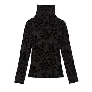 半高领植绒网纱上衣打底衫女2026春秋新款高级感轻熟减龄蕾丝小衫