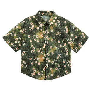 砚台家男童纯棉印花短袖衬衫夏季新款薄上衣儿童花衬衣男孩帅气潮