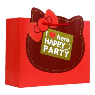 可爱粉色礼品袋手提纸袋 心型礼物袋 加厚红色提绳送礼袋大号礼袋