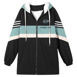 学生棉衣加绒女中长款初中生外套少女冬装韩版高中生冬季新款加厚