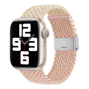 官方款适用applewatch表带编织单圈iwatch表带苹果手表表带S8卡扣款3/4/5/6se7调节编织尼龙可调表带撞色新款