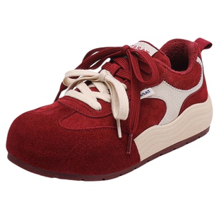 星期六加绒厚底板鞋女2025新款冬季红色德训鞋增高保暖阿甘休闲鞋