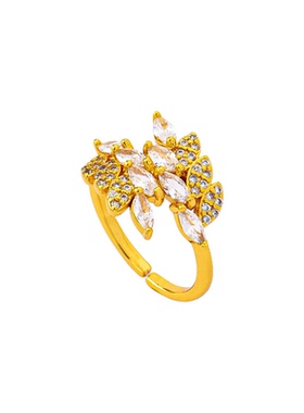 越南沙金橄榄枝树叶开口戒仿黄金镶钻麦穗戒指ins风时尚小众百搭