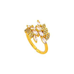 越南沙金橄榄枝树叶开口戒仿黄金镶钻麦穗戒指ins风时尚小众百搭