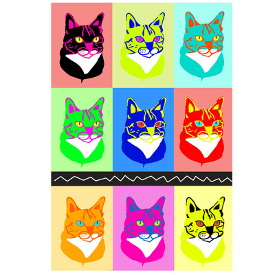 原创手绘猫咪珠光蓝色明信片