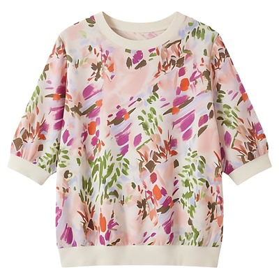 Round neck printed five quarter sleeve top圆领印花五分袖上衣