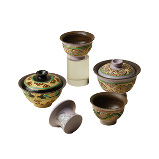 雅同集纯手工雕刻漆绘纹饰茶杯高端粗陶主人杯家用功夫茶具品茗杯