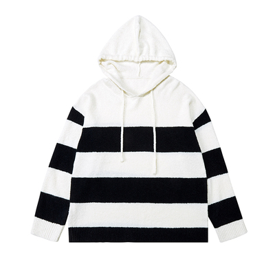 韦恩泽维尔宽松连帽撞色条纹毛衣