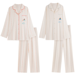 雅鹿纯棉女士睡衣春秋季2026年新款情侣长袖套装男款家居服可外穿