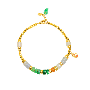 足金999天然冰种五彩翡翠手链黄金转运珠招财纳福富贵俱全新中式