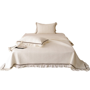 法式复古风纯棉床盖三件套四季通用加厚夹棉绗缝荷叶花边全棉床单