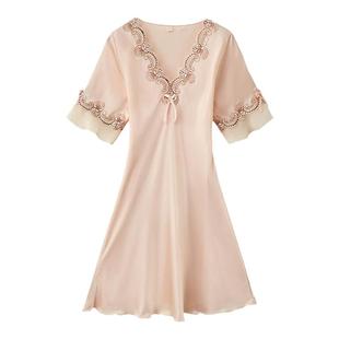 睡衣女士2025年新款冰丝睡裙性感夏薄款蕾丝高级感短袖大码家居服