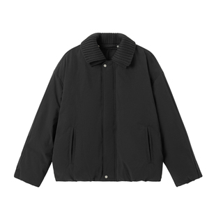 JHYQ美式复古拼针织领翻领短款羽绒服男加厚工装外套冬季保暖外套