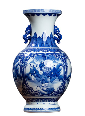 钟家窑柴窑青花瓷花瓶景德镇陶瓷摆件仿古戏婴图瓷器客厅装饰瓷瓶