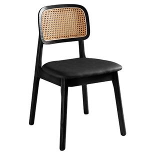 北欧风卡曼椅实木餐椅藤编椅子餐桌椅家用靠背凳子侘寂风椅子