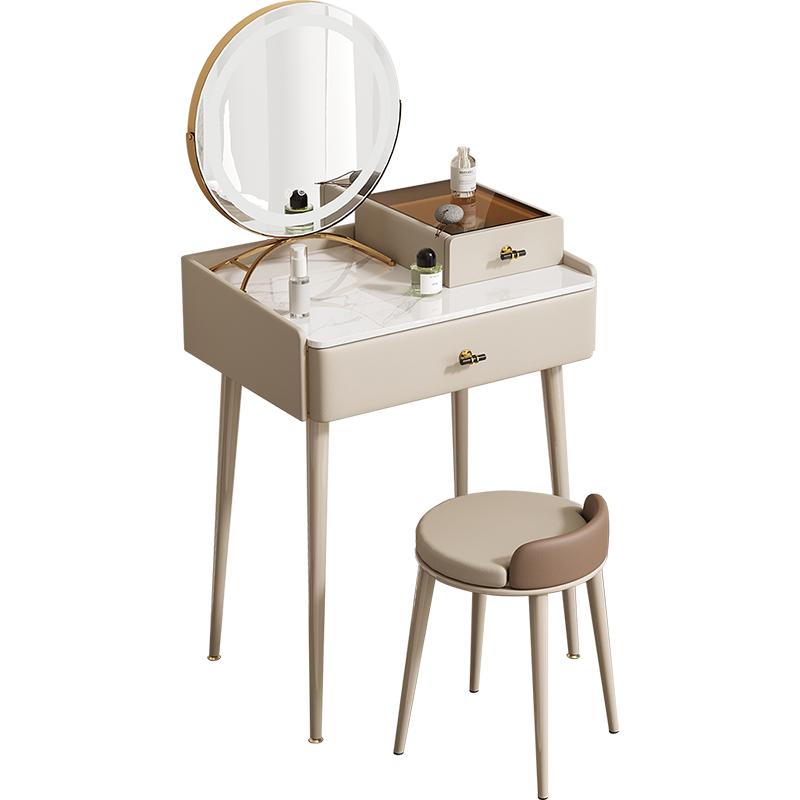 轻奢小户型岩板梳妆台卧室轻法奶油风现代简约实木床头化妆桌定制