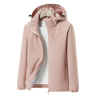 Simboo信步户外冲锋衣女防寒保暖可拆卸帽单层软壳风衣外套男冬季