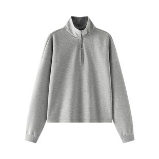 森柔棉|商场同款森马卫衣女oversize格子立领2025秋新款抽绳上衣