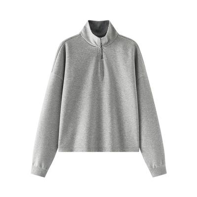 森马oversize格子立领抽绳卫衣女