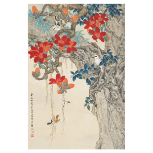 猫的天空之城拼图红棉群鸟1000片相框套装新中式装饰家居画墙拼图