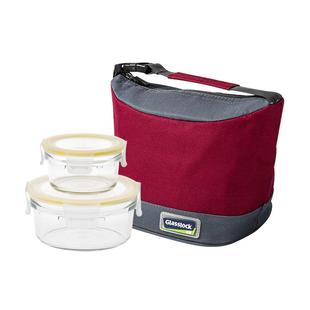 Glasslock钢化玻璃圆形保鲜便当盒套装微波炉加热