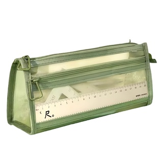 双层笔袋立体透明网纱笔袋考试用新款大容量文具袋学生拉链收纳袋