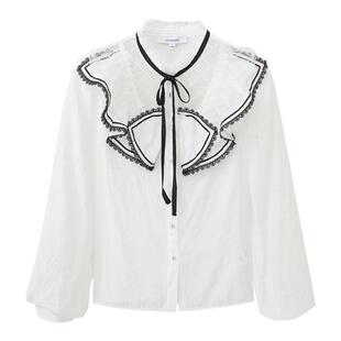 我爱露露LULUALWAYS秋季新款清新甜美花边绑带蕾丝衬衫上衣