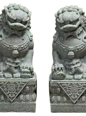 故宫同款狮子摆件青砂石狮子一对国潮摆件鱼缸造景瑞兽创意桌面