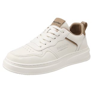 木林森男鞋春季2026新款潮牌运动休闲皮面防水板鞋厚底增高小白鞋