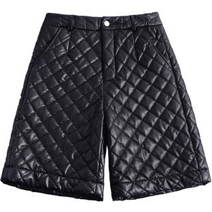 皮裤女五分裤冬季新款加棉加厚PU皮短裤外穿显瘦高腰阔腿靴裤马裤