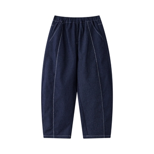 漫画家【氧气蓝牛仔裤】老钱风精致手工缝线不褪色牛仔儿童香蕉裤