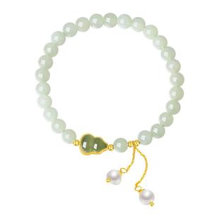 周大生葫芦和田玉手串女款小众高级设计珍珠手链本命年礼物送女友