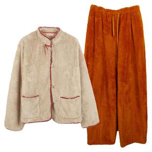 朵朵可可家居服睡衣女2025新款春秋复古加厚双面绒立领新中式套装