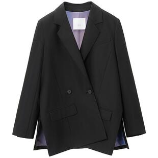 OVV秋冬新款女装双排扣平驳领侧缝开衩优雅单件西服外套