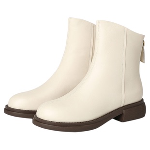 星期六短靴女2025年新款冬季加绒马丁靴百搭英伦风方头白色女靴子