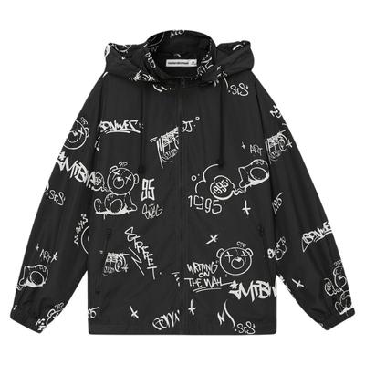 美特斯邦威时尚舒适夹克女春时尚宽松休闲印花潮流简约连帽外套