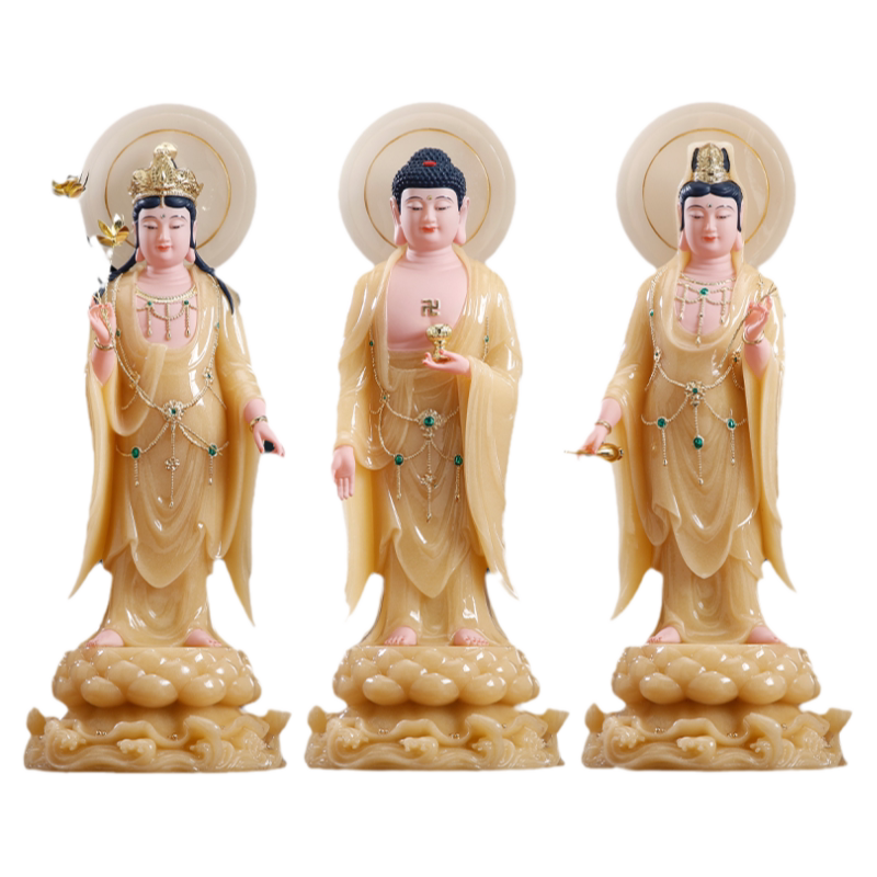 西方三圣家用汉白玉阿弥陀佛佛像