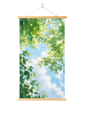 2026新款小清新晴光叶语挂画卧室床头装饰画实木画轴自然风风景画