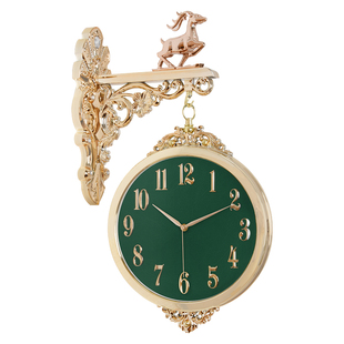 北欧式双面挂钟现代简约轻奢鹿头钟表客厅家用时尚钟创意挂墙时钟