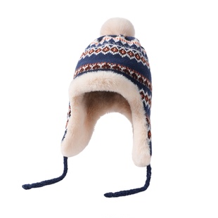 费尔岛韩版加绒加厚雷锋帽女甜美可爱显脸小毛线帽子冬季保暖护耳