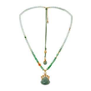 LEFTGO左戈正品天然冰种翡翠佛公吊坠项链女款珐琅彩锁骨链轻奢