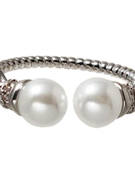 双珍珠麻花开口戒指高级感食指戒