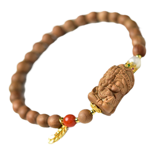 老山檀手串女男扎基拉姆手链晴水和田玉南红檀香木散珠绿发晶手链